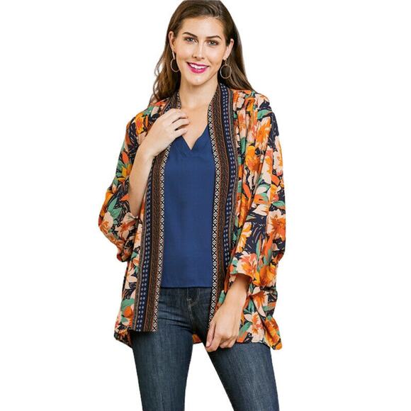 New Umgee Womans Sz Small Boho Kimono Cover Up Top Duster Floral NWT - Picture 1 of 12
